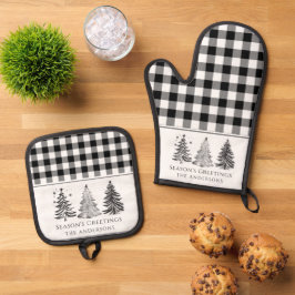 Klassiek zwart-wit buffelruit Kerstmis Ovenwant & Pannenlap Set