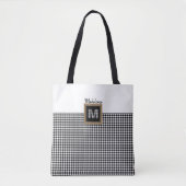 Klassiek zwart-wit Check Gingham Plays Monogram Draagtas (Voorkant)