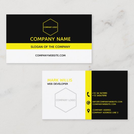 Klassiek zwart wit en geel Visitekaartje (Voorkant / Achterkant)