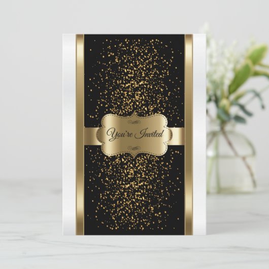 Klassiek zwart, wit en goud kaart (Staand voorkant)