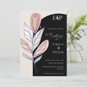 Klassiek zwart wit hand getrokken bloemenbruiloft kaart (Staand voorkant)