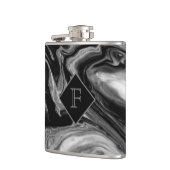 Klassiek zwart-wit marmer met monogram heupfles (Links)