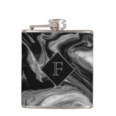 Klassiek zwart-wit marmer met monogram heupfles (Voorkant)