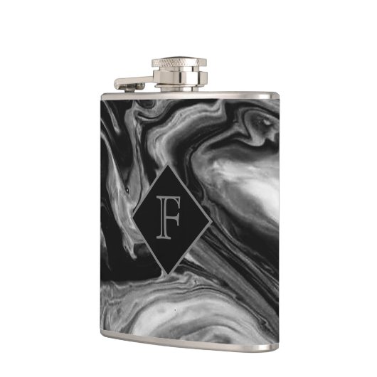 Klassiek zwart-wit marmeren monogram heupfles (Links)