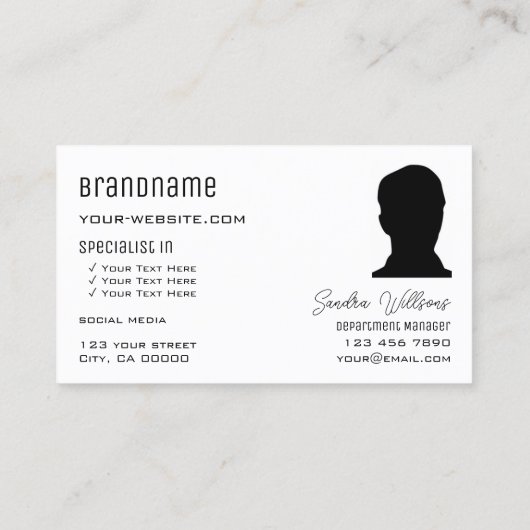 Klassiek zwart-wit modern met monogram en foto visitekaartje (Achterkant)