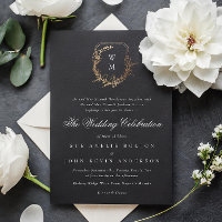 Klassiek zwart wit monogram bruiloft gouden kuif