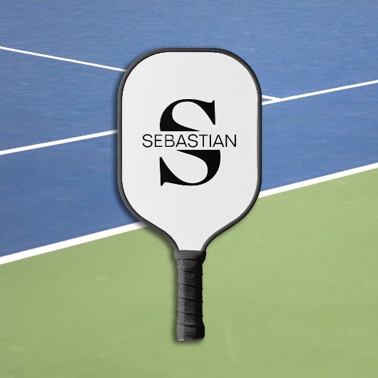 Klassiek zwart-wit monogram Initiaal Naam Pickleball Paddle