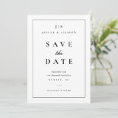 Klassiek zwart-wit monogram save the date (Staand voorkant)