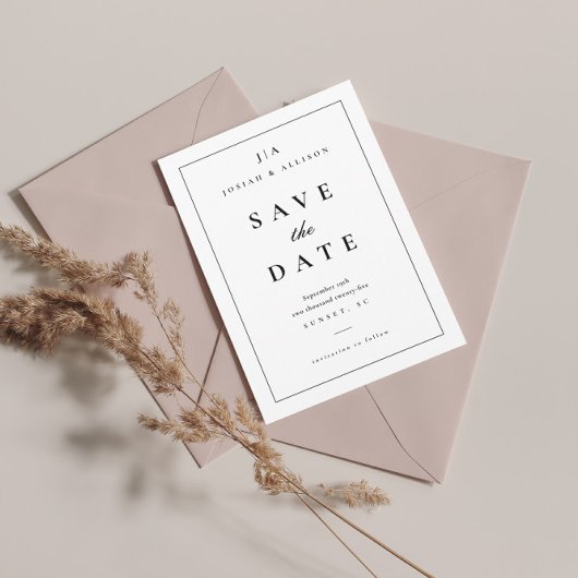 Klassiek zwart-wit monogram save the date