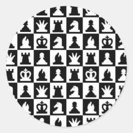Klassiek zwart-wit schaakbordpatroon ronde sticker