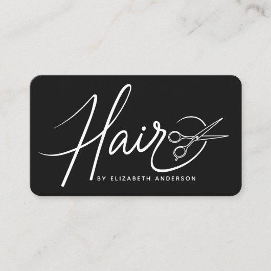 Klassiek zwart-wit script Haarstylist Visitekaartje (Voorkant)