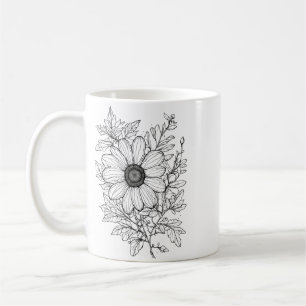 Klassieke 11 oz Mok met Floral Outline Art