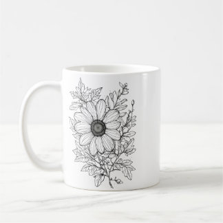 Klassieke 11 oz Mok met Floral Outline Art