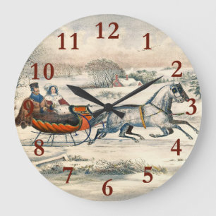 Klassieke 1853 slee-rit Currier Ives winterlandsch Grote Klok