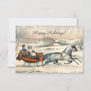 Klassieke 1853 slee-rit Currier Ives winterlandsch Kaart