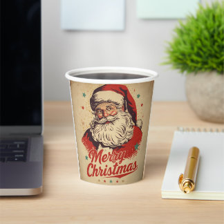 Klassieke 1950s Retro Kerstman Gelukkig Kerstmis Papieren Bekers
