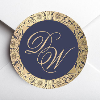 Klassieke 2 Initialen Monogram Navy Blauw Gouden R Ronde Sticker