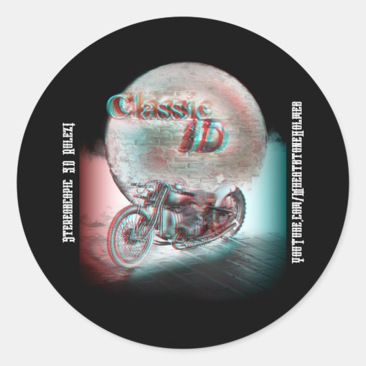 Klassieke 3D motorfiets Ronde Sticker (Voorkant)