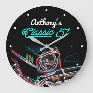 Klassieke 57 Chevy Neon Effect Script Black Retro Grote Klok