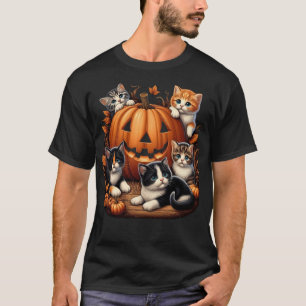 Klassieke 90S Kat Pompoen Halloween Retro Bloemig T-shirt