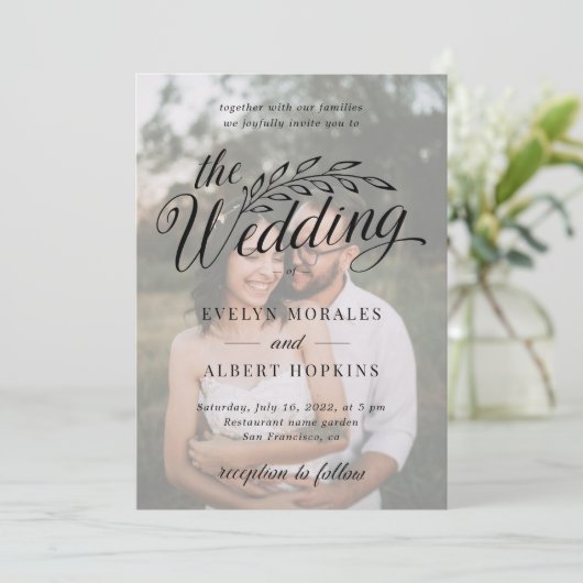 Klassieke aangepaste foto Rustic Script Weddensch Kaart (Staand voorkant)