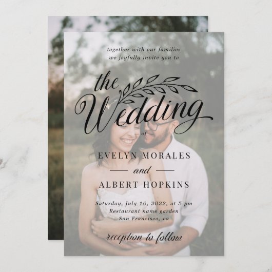 Klassieke aangepaste foto  Rustic Script Weddensch Kaart (Voorkant / Achterkant)