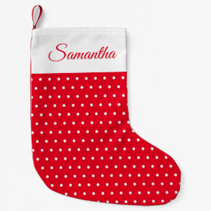 Klassieke aangepaste naam Rood en Wit Polka Dot Kleine Kerstsok