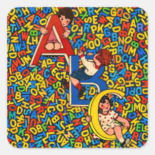 Klassieke ABC-kinderalfabetillustratie Vierkante Sticker