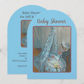 Klassieke afbeelding, moeder die naar baby in wieg kaart