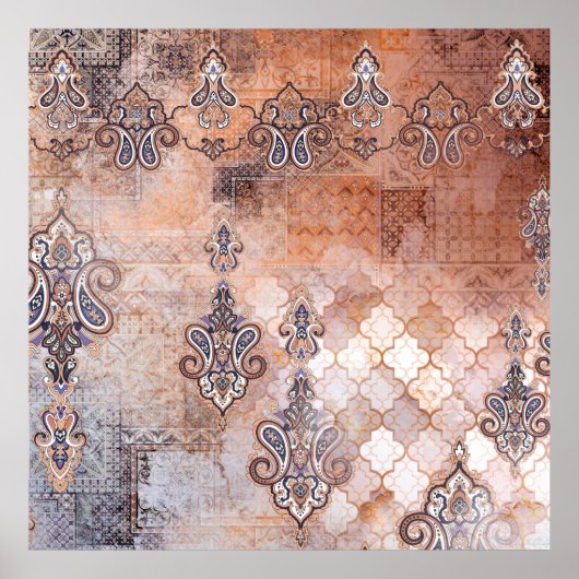 Klassieke afdruk met patchwork, paisley elem poster (Voorkant)