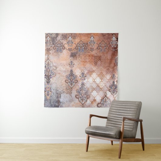 Klassieke afdruk met patchwork, paisley elem wandkleed (In situ)