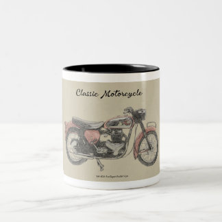 Klassieke afdrukken van 1960-motorfietsen tweekleurige koffiemok