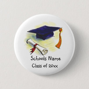 Klassieke afstudeerhoed & diploma ronde button 5,7 cm