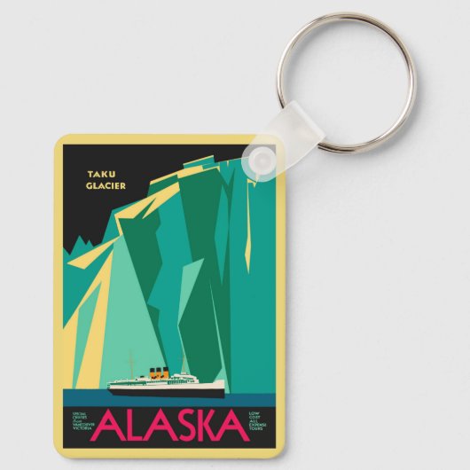 Klassieke Alaska Reisposter Kunst, Taku Gletsjer Sleutelhanger (Achterkant)