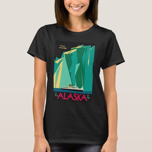 Klassieke Alaska Reisposter Kunst, Taku Gletsjer T-shirt (Voorkant)