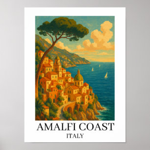 Klassieke Amalfi-kust Italië Illustratie Poster