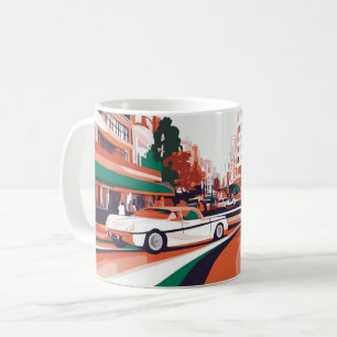 Klassieke Amerikaanse auto's muurkunstprint, Vinta Koffiemok
