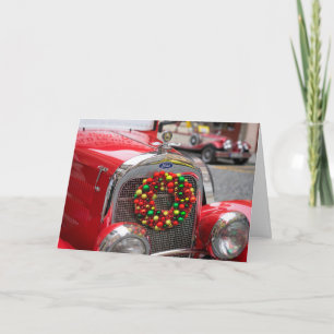 Klassieke Amerikaanse kerstkaart met Vintage-auto Kaart