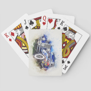 Klassieke Antiek Automobiele Waterverf Schets Pokerkaarten