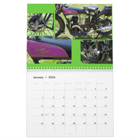 Klassieke Antiek motorfietsen Kalender (Jan 2026)