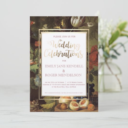 Klassieke antieke fruit stilleven trouwkaart kaart (Staand voorkant)