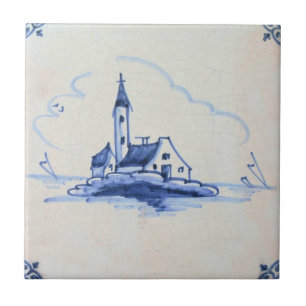 Klassieke antiquarian Delft Blue Tile - Church Tegeltje