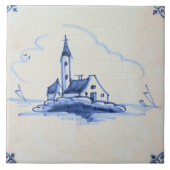 Klassieke antiquarian Delft Blue Tile - Church Tegeltje (Voorkant)