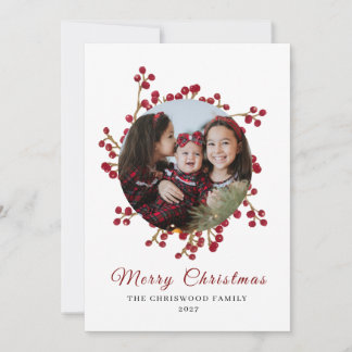 Klassieke Aquarel Beskrans Foto Kerstmis Feestdagenkaart