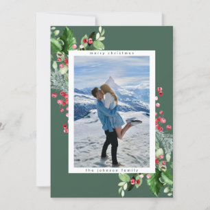 Klassieke Aquarel Holly Green Kerstfoto Feestdagenkaart