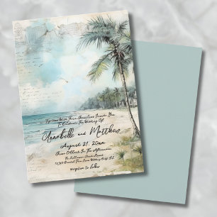 Klassieke Aquarel Strand Huwelijk Kaart