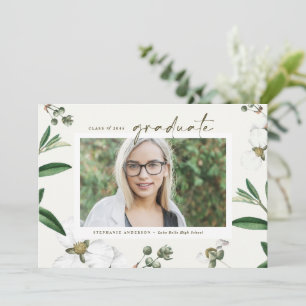 Klassieke Aquarel Witte Bloemen Foto Afstudeerfees Kaart
