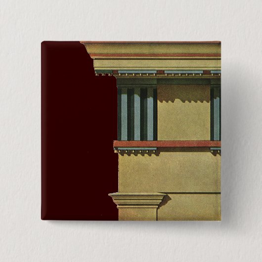  Klassieke architectuur, Temple Entablature Vierkante Button 5,1 Cm (Voorkant)