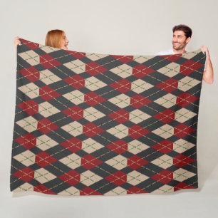 Klassieke Argyle fleece deken in Burgundy