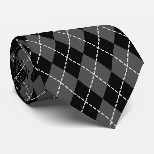 Klassieke Argyle Pattern Black White Grey Check Stropdas (Opgerold)